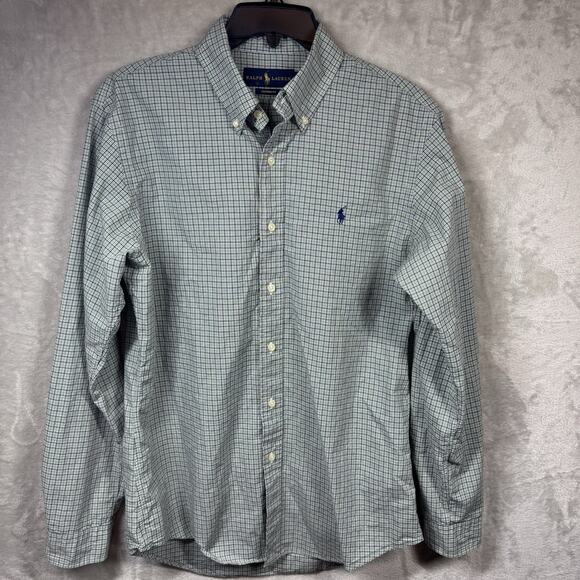 Ralph Lauren Shirt Men Sz M Custom Fit Green Plaid Long Sleeve Button Down Pony - Picture 2 of 11